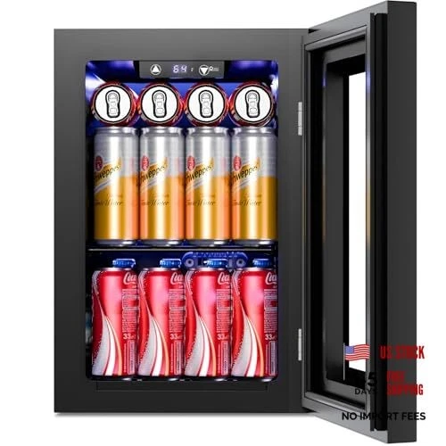 18L Beverage Refrigerator Cooler 24Can, Mini Fridge with Quiet 0.6Cu.Ft Black