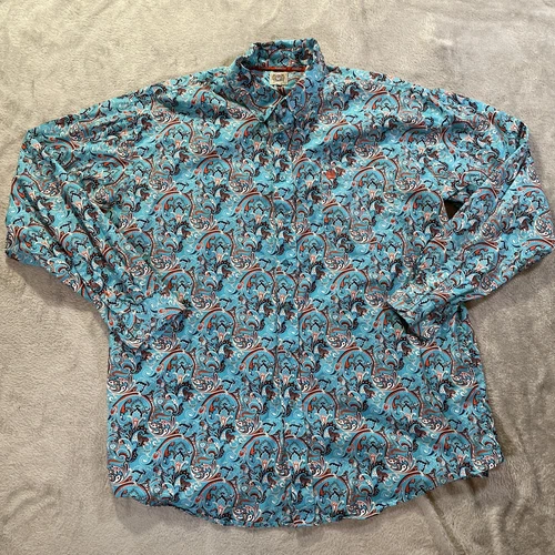 Cinch Shirt Men 2XL Blue Orange Paisley Button Down Long Sleeve Pocket Logo