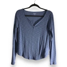 Gap Body Womens Size Small Long Sleeve Blue Top V-Neck Ribbed Closet Staple