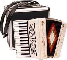 Rossetti 25-Key 12 Bass Button Piano Accordion in Key of G, White w/ Case