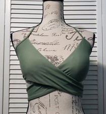 Aerie Scoop Wrap Bikini Top Women's Medium Olive Green Halter Removable Pads