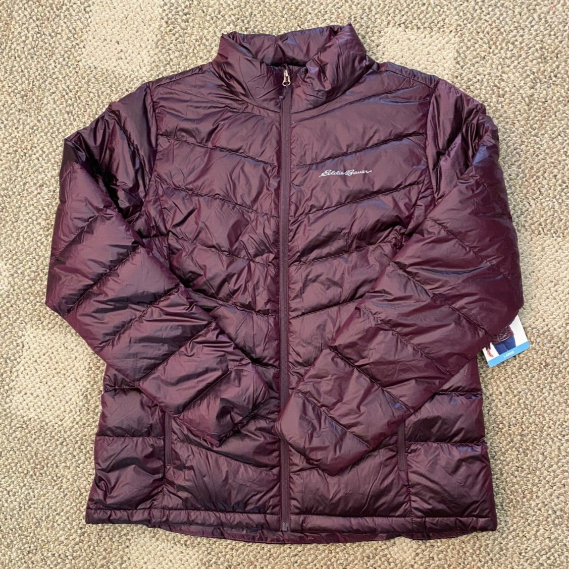 Eddie Bauer Jacket Coat Down Packable Plum Storm Repel Zip Pockets