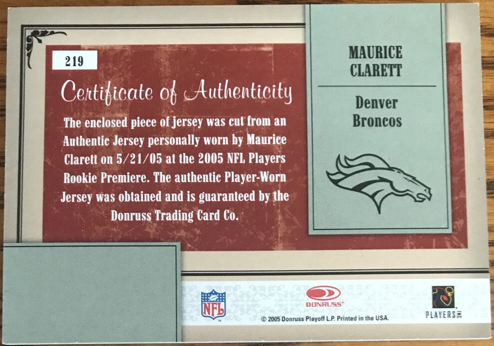 2005 Throwback Threads Rookie Jersey Maurice Clarett #219 Denver Broncos - Image 2 of 2