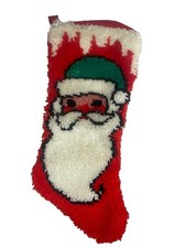 Vintage - Handmade Latch Hook Santa Christmas Stocking