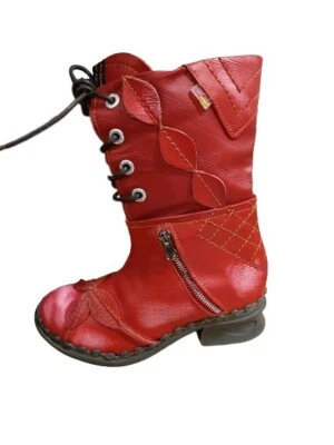 TMA EYES TMA-5707 Damen Boots Echtleder Stiefeletten rot Gr. 36 Neu