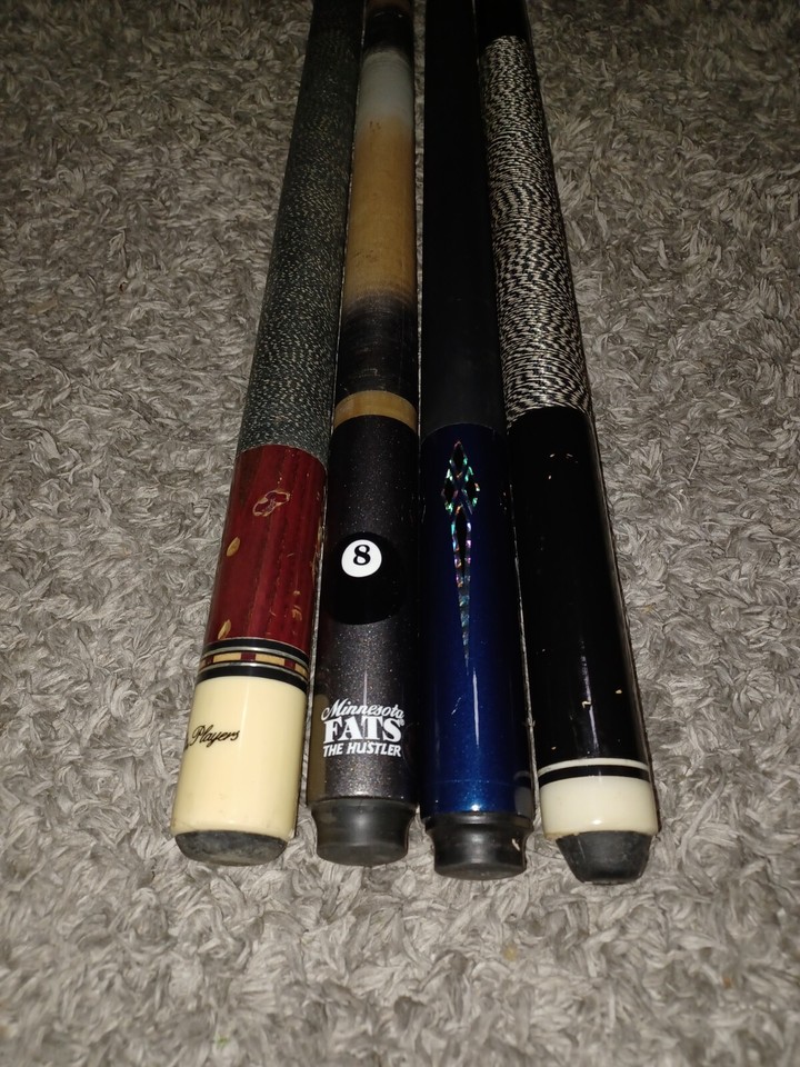 Lot Of 4 Vintage Pool Sticks Cue Billiards Minnesota Fats Players Good