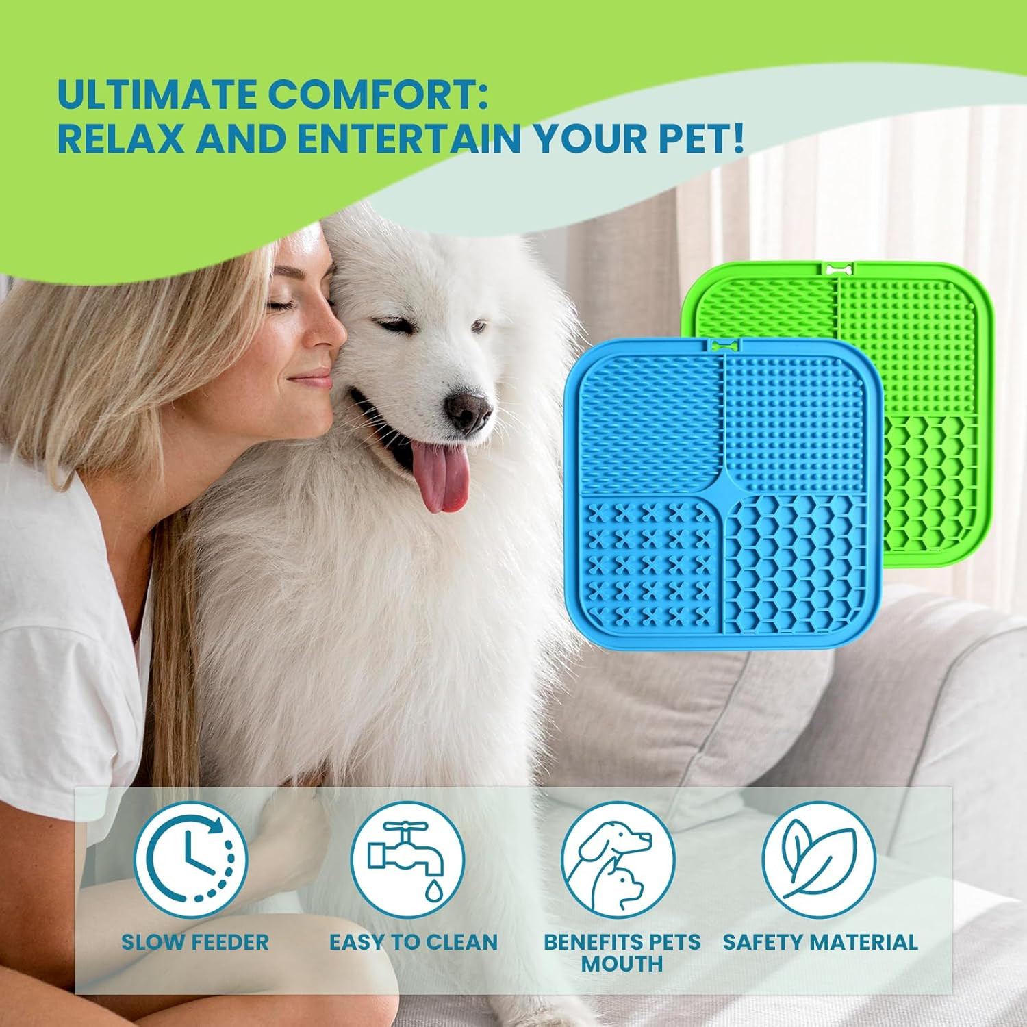 Lick Mats for Dogs & Cats 2 Pack Licking Pad with Suction Cups for