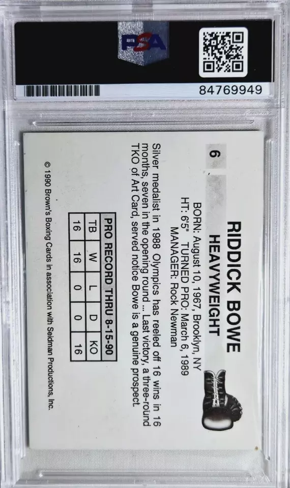1990 Brown's Boxing #6 Riddick Bowe Signed Rookie Card Autograph RC Auto PSA HOF - Image 2 of 2