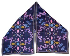 Vintage Scarf Navy Blue Multicolor Floral Print