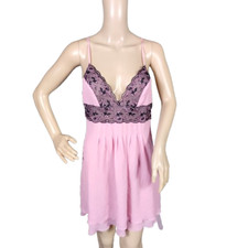 Victoria's Secret Womens Chemise Slip Dress Floral Lace Scallop Trim Pink Size M