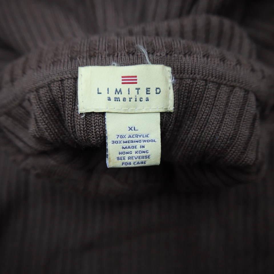 Vtg Y2K Limited Turtleneck Ribbed Sweater XL Brown Merino Wool Classic Old Money - Image 4 of 4