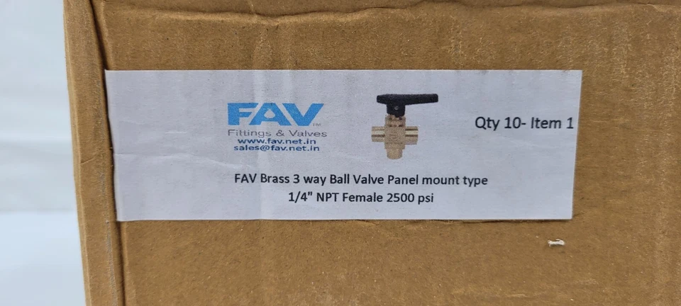 FAV 1/4" NPT Female 3-Way Brass Ball Valve 2500PSI PANEL MOUNT STYLE NEW - Image 3 of 3
