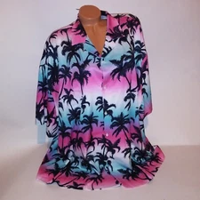 Mens Button Up Shirt 4X Pink Blue Black Hawaiian Print Tropical Vacation