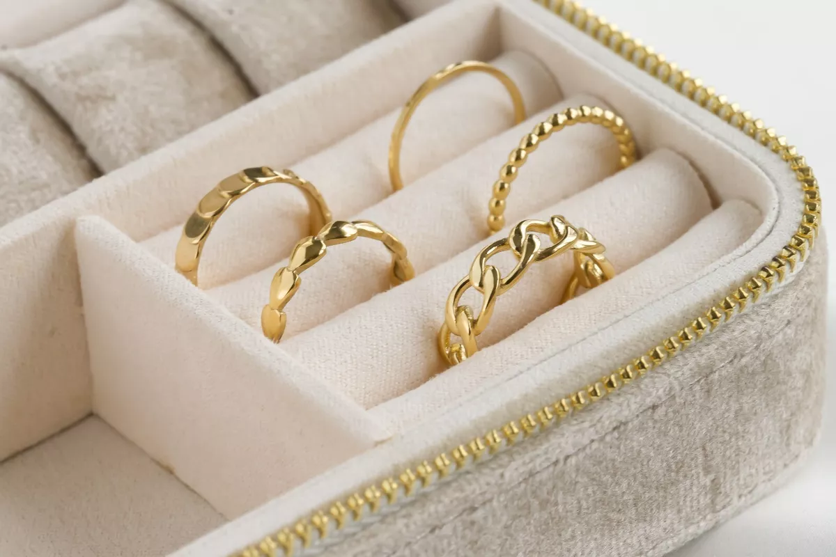 Jaina Dainty Gold Beaded Stackable Ring- Waterproof Rings