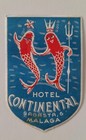 CONTINENTAL Hotel old luggage label MALAGA Spain