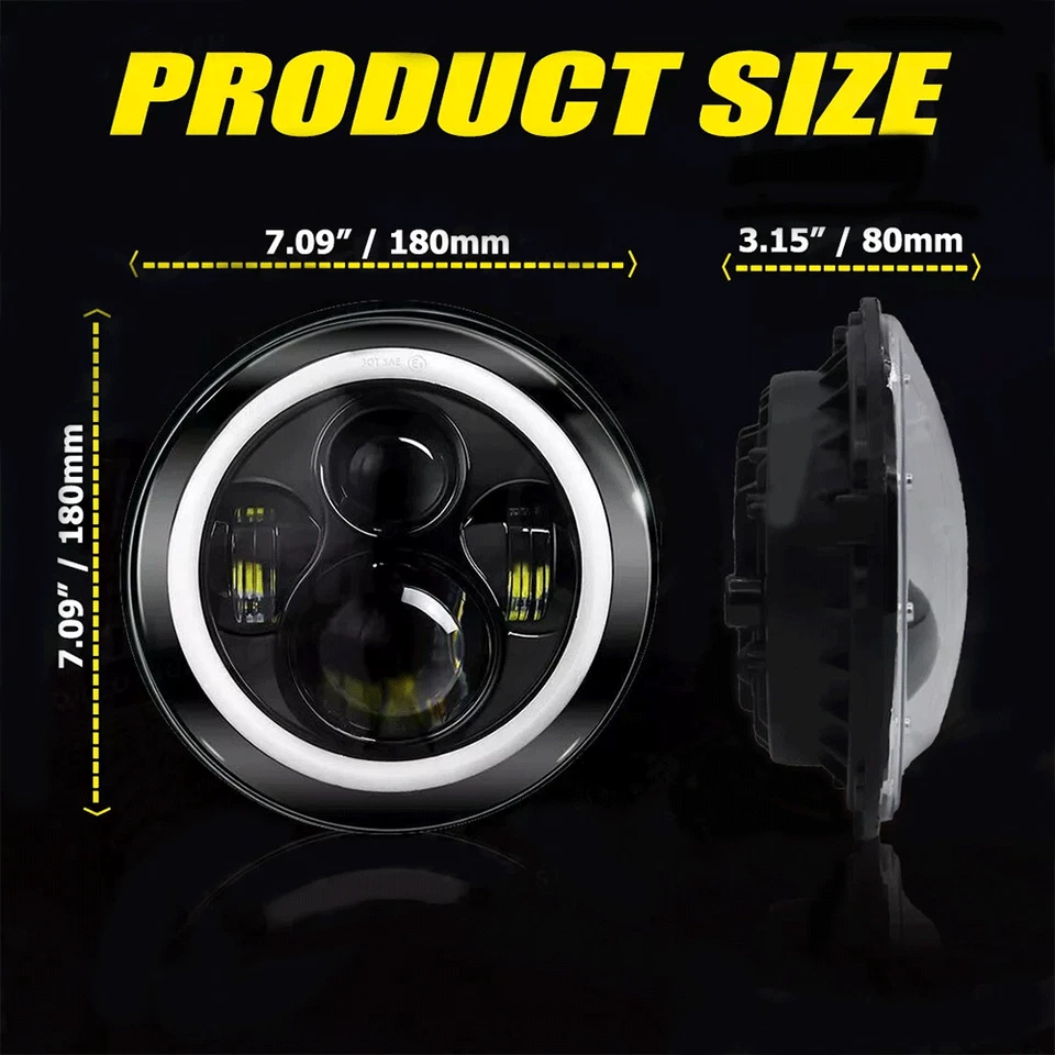 Black 7" inch LED Headlight Projector with Halo DRL for Honda CB550 Cafe Racer - Image 2 of 4