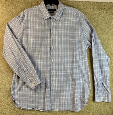 John Varvatos Star USA Slim Fit Mens Button Up Plaid Dress Shirt 17 34/35 L/XL