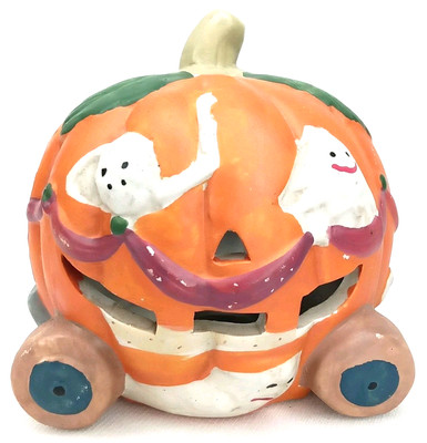 VTG 1990s Artmark Ceramic Halloween Jack-O-Lantern Pumpkin Ghost Candle Holder