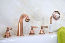 Deck Mount Antique Copper Bathroom Tub Handheld Shower Faucet Mixer Tap 2tf237