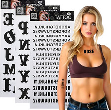 Realistic Temporary Tattoos, 60 Sheets Letters Temporary Tattoos- 5 Assorted Alp