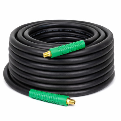 Premium Black Rubber Air Hose 3/8'' x 50 ft 300 PSI Assembly with 1/4'' Male Pipe 