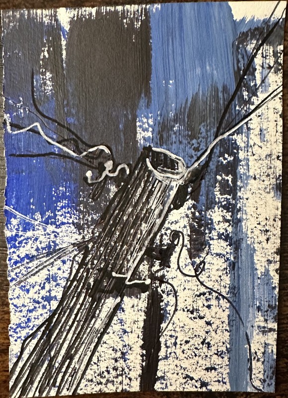 ACEO Original Painting (2.5 X 3.5 in.) Acrylic/Ink/Mixed Media, Telephone Poles