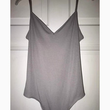 American Eagle Women’s Solid Gray Spaghetti Strap Stretch Bodysuit, XXL
