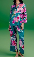 NEW N Natori Silky Teal Floral Pajama Set /FREE SLIPPER SOCKS  MEDIUM