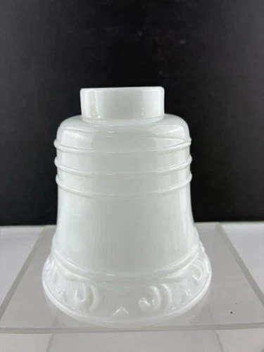 Vintage White Milk Glass Bell-shaped Lamp Shade, Ribbed & Embossed 2.25" Fitter