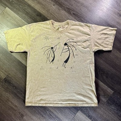 INDIAN Cave Drawings T-Shirt Adult XL Front/Back Graphic Tribal Acid Wash 90s