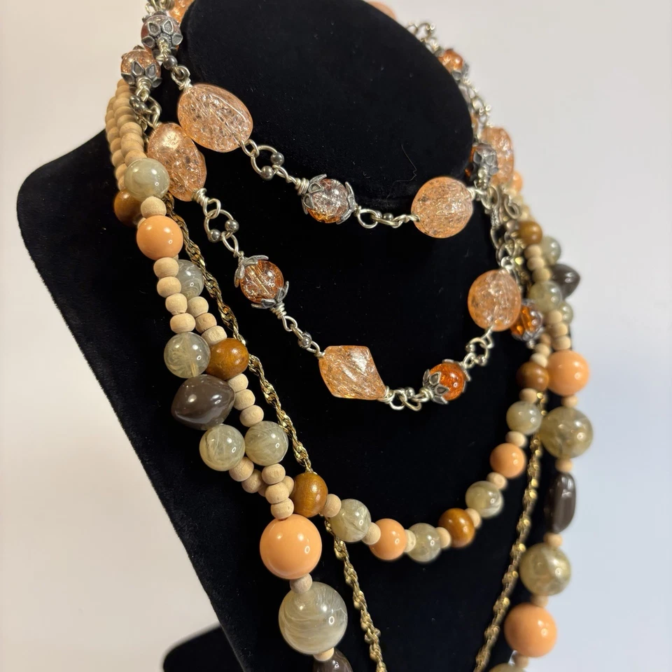 Boho Fashion Necklaces Glass Beads Chunky and Delicate Pink - Image 4 of 4