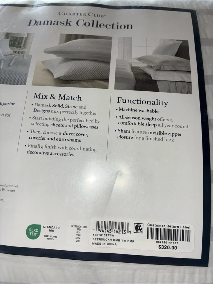 JUEGO FUNDA NÓRDICA DOBLE CHARTER CLUB DAMASCO SEERSUCKER OMBRE AZUL GRIS Foto 2 de 2