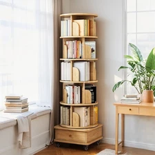 360° Rotating Bookshelf Floor Standing Bookcase,Corner Storage Display Rack
