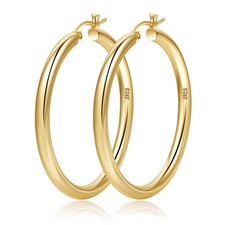 4mm Thick Gold Chunky Earrings Steling Silver Post Hoops Earrings For Women H...