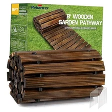 RELIANCER 8' Wooden Garden Pathway,Outdoor Roll Out Cedar Straight 