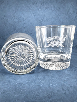Chivas Regal 12 Whiskey Rocks Glasses Set of 2 Weighted Bottom Etched EUC