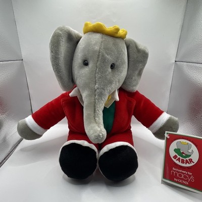 Vintage 1991 Macys Gund Babar the Elephant Plush 14  Holiday Stuffed Animal NWT