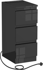 PCGAGA 25cm Slim Bedside Cabinet 3 Drawers High Gloss Black Charging Station