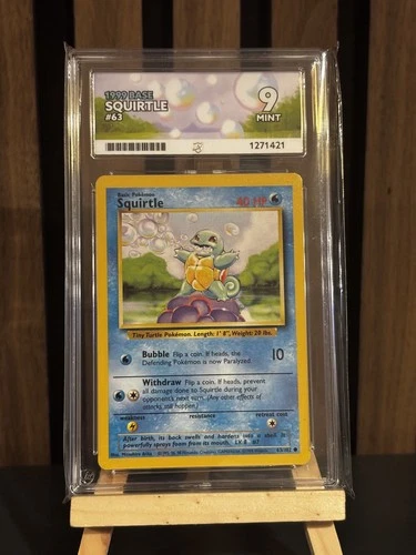 Squirtle 063/102 Base Set Regular Vintage 1999 ACE 9 LABEL, graded TCG card.