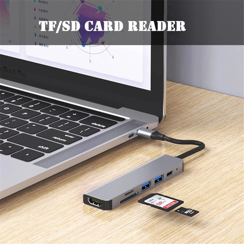 Usb Sw Adapter USB C Hub Multiport Adapter 6 in 1 MacBook HDMI 4K SD Card USB 3.0 100W ...
