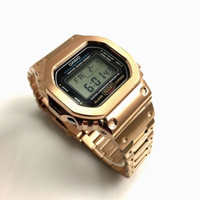 Custom Metal Modded DW5600 Mod Rose Gold Shock Res Steel Bezel