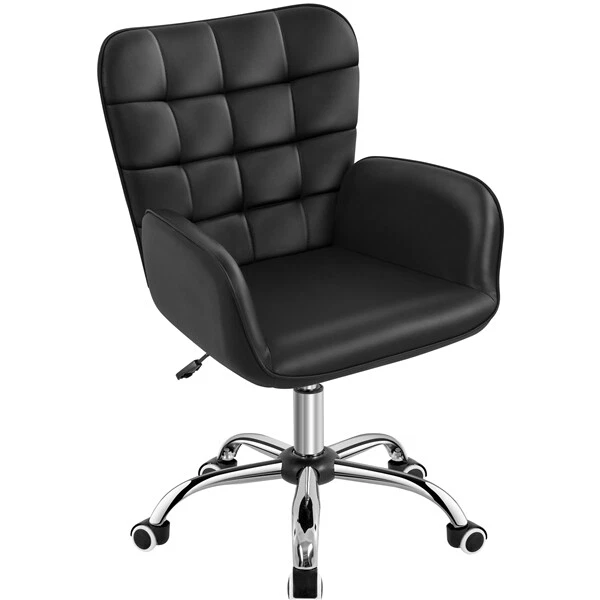 Faux Leather Office Chair with Padded Armrests Modern Swivel