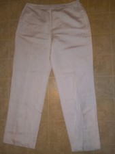 Womens Kasper Linen Blend Pants Sz 12 White Flat Front Zip Straight Leg mom