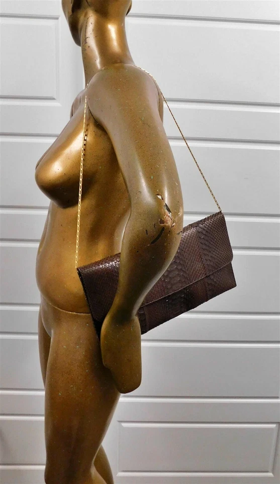 Bolso clutch grande Carlos Falchi EE. UU. Fatto O Mano marrón piel de pitón genuina Foto 2 de 4