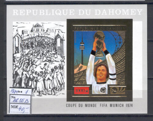 Soccer 1974 A27 Dahomey block foil Word Cup Munich CV 40 eur Beckenbauer imperf - Picture 1 of 1