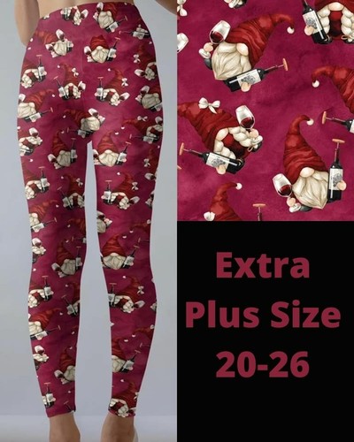Gnome Red Wine Drinking Glass Women's Leggings TC2 Extra Plus Size 20-26 - Picture 2 of 2