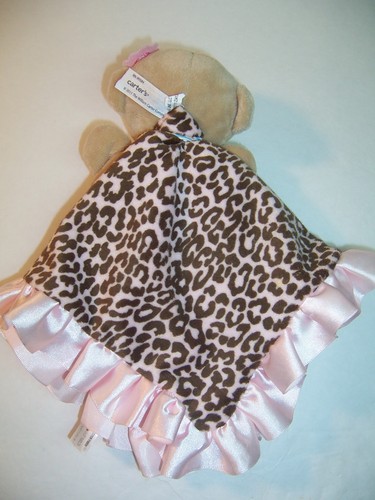 Security Blanket Carter's Pink Ruffle Leopard Blanket / Monkey Rattle Lovey  - Picture 2 of 3