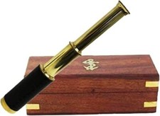 Handheld 9.5" Brass Telescope with Anchor Wooden Box - Pirate Collection Rustic