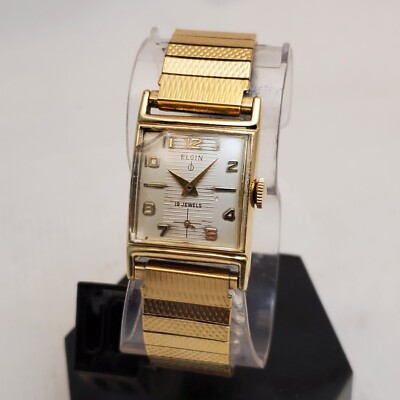 RARE VINTAGE ELGIN 10K 10K RGP BEZEL TANK MECHANICAL HANDWIND MEN'S WATCH  READ