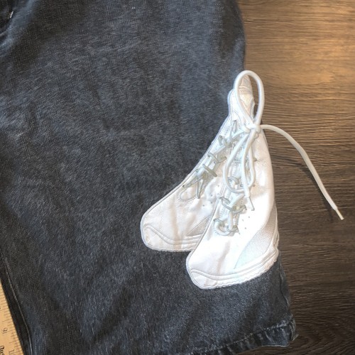 Vintage Raw Blue Urban Denim Shorts Boot Shoe Lace Rap 40 Shoe Print - Picture 5 of 8